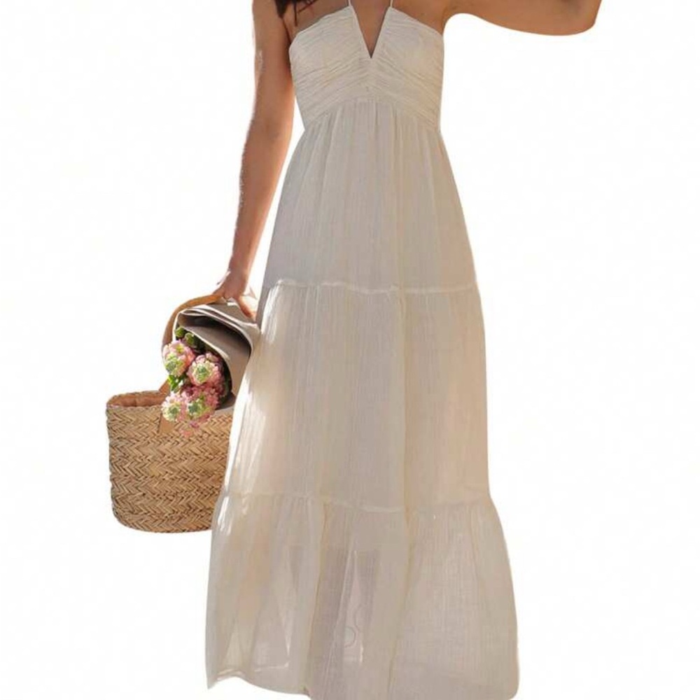 Amazon Cream Tiered Halter Sundress Maxi